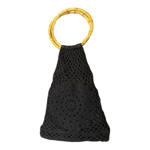 Banana Republic Black Crochet Tote with Bamboo Handles
